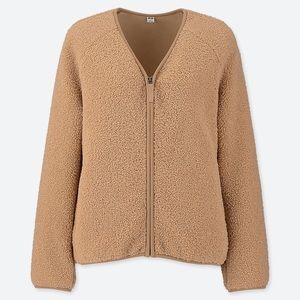 Uniqlo pile-lined fleece zip v-neck cardigan
